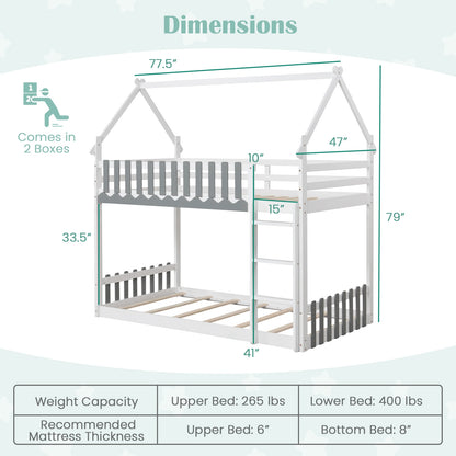 Twin Over Twin Bunk Bed with Fence and Ladder for Kids, White Bunk Bed Frame   at Gallery Canada