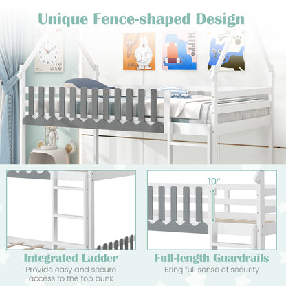 Twin Over Twin Bunk Bed with Fence and Ladder for Kids, White Bunk Bed Frame   at Gallery Canada