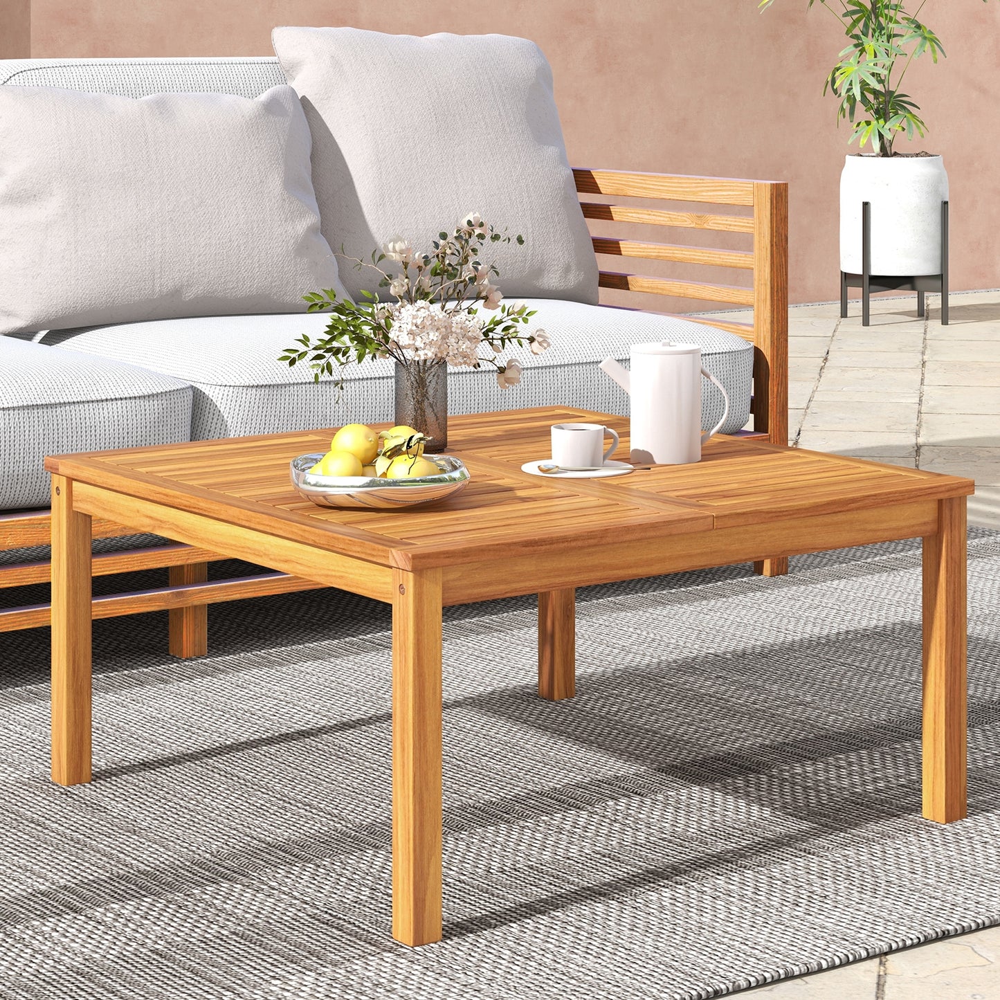 35.5 Inches Patio Solid Acacia Wood Coffee Table Side Table, Natural Patio Coffee Tables   at Gallery Canada