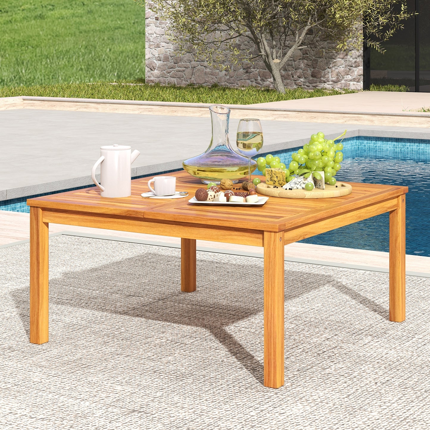 35.5 Inches Patio Solid Acacia Wood Coffee Table Side Table, Natural Patio Coffee Tables   at Gallery Canada