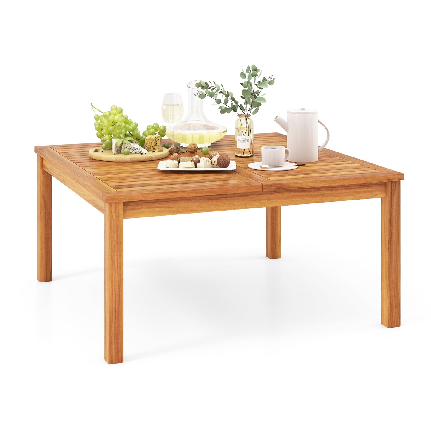 35.5 Inches Patio Solid Acacia Wood Coffee Table Side Table, Natural Patio Coffee Tables   at Gallery Canada