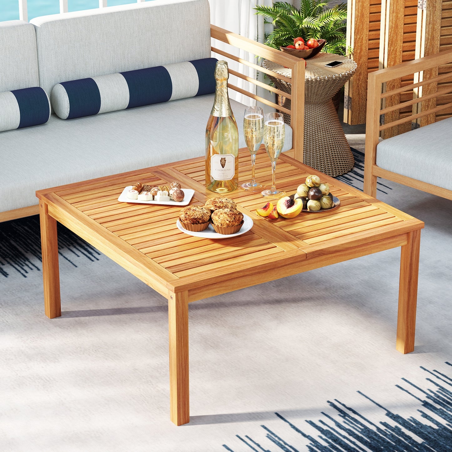 35.5 Inches Patio Solid Acacia Wood Coffee Table Side Table, Natural Patio Coffee Tables   at Gallery Canada