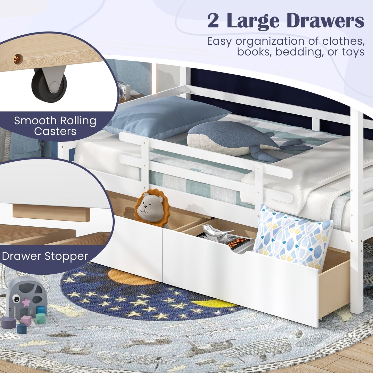 Twin House Bed with Tent and 2 Storage Drawers for Kids, White Simple Bed Frame   at Gallery Canada