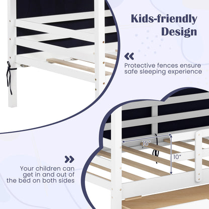 Twin House Bed with Tent and 2 Storage Drawers for Kids, White Simple Bed Frame   at Gallery Canada