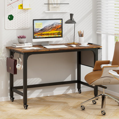 Rolling Home Office Computer Desk with Detachable Fabric Bag-brown, Brown Writing Desks   at Gallery Canada