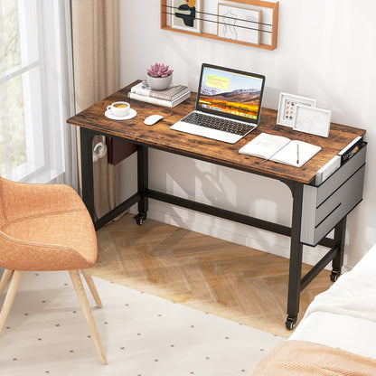 Rolling Home Office Computer Desk with Detachable Fabric Bag-brown, Brown Writing Desks   at Gallery Canada