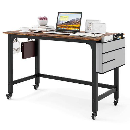 Rolling Home Office Computer Desk with Detachable Fabric Bag-brown, Brown Writing Desks Brown  at Gallery Canada