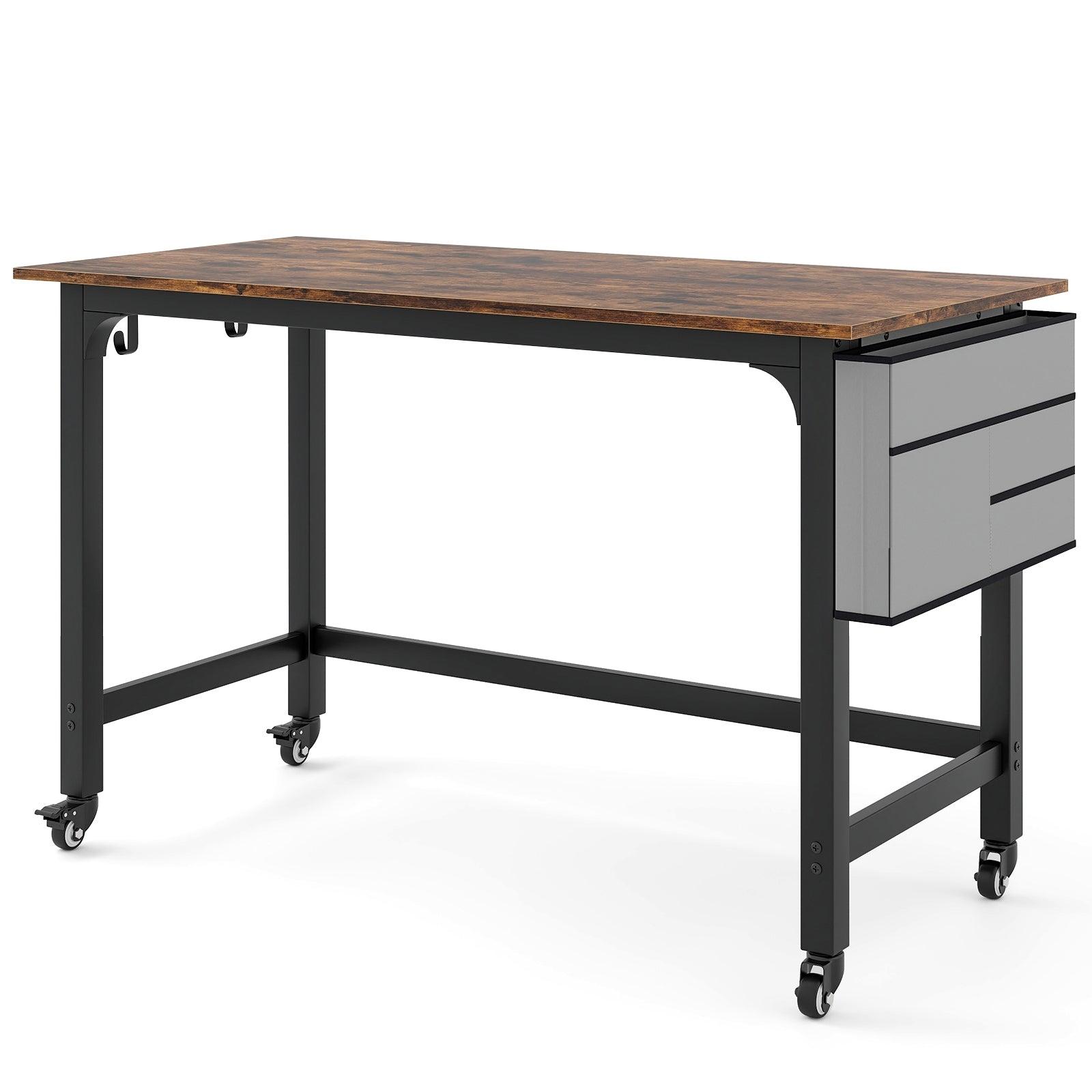 Rolling Home Office Computer Desk with Detachable Fabric Bag-brown, Brown Writing Desks   at Gallery Canada