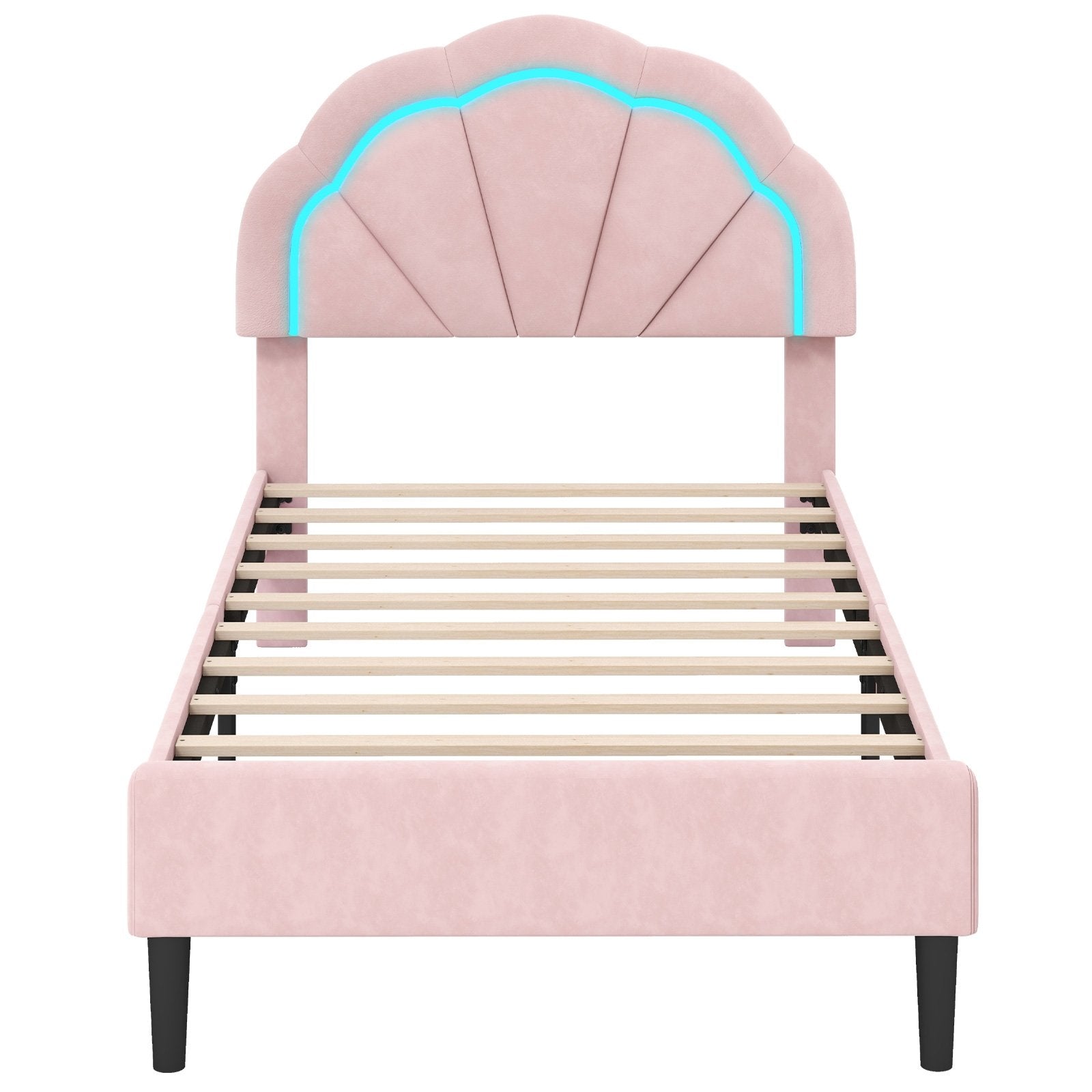 Upholstered LED Bed Frame with Adjustable Flower Headboard and Metal Support Feet Pink-Twin Size, Pink Beds & Bed Frames Twin Size - Pink  at Gallery Canada