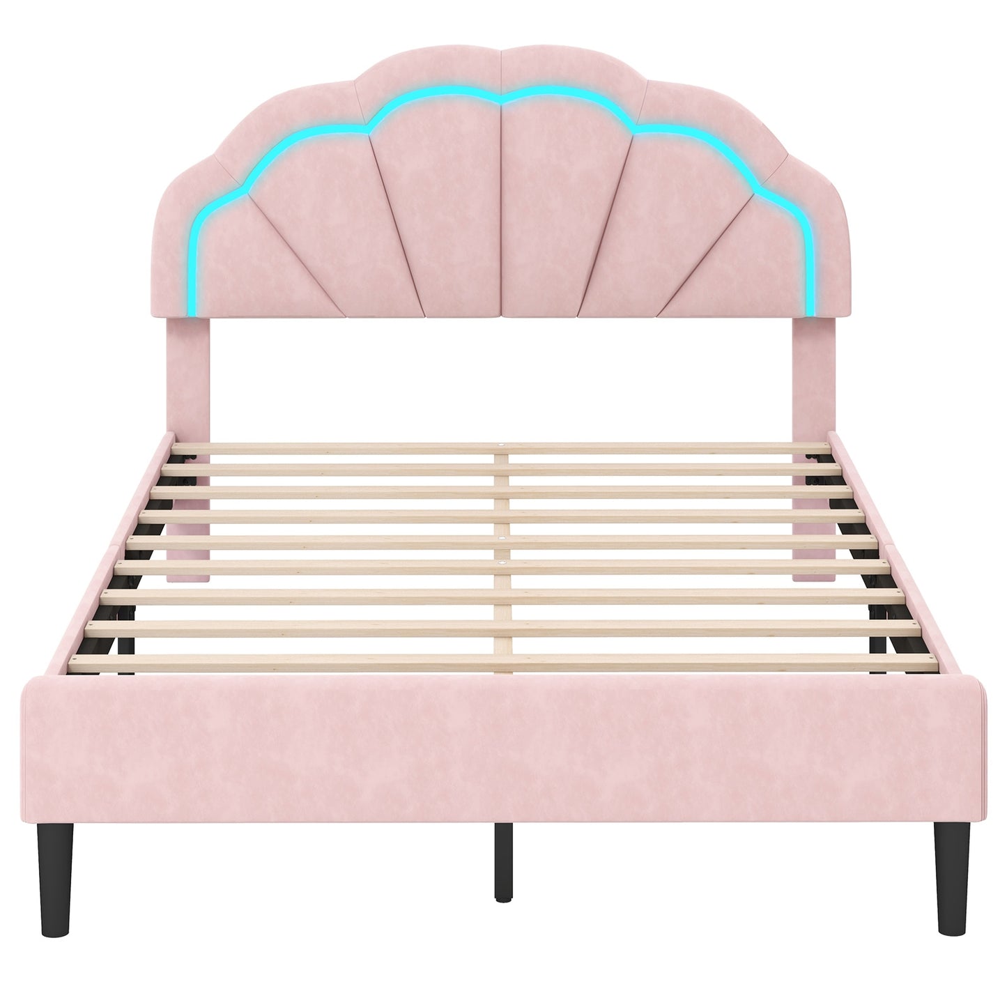 Upholstered LED Bed Frame with Adjustable Flower Headboard and Metal Support Feet Pink-Full Size, Pink Beds & Bed Frames Full Size - Pink  at Gallery Canada