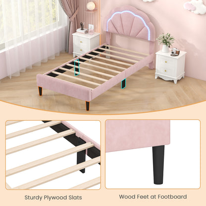 Upholstered LED Bed Frame with Adjustable Flower Headboard and Metal Support Feet Pink-Twin Size, Pink Beds & Bed Frames   at Gallery Canada