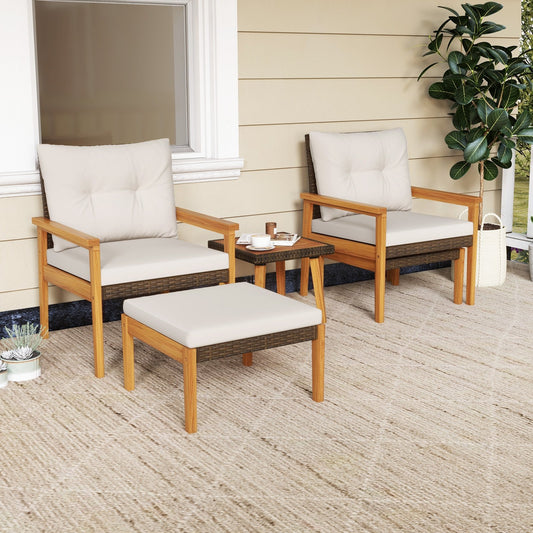 5 Piece Rattan Furniture Set with Square Coffee Table, White Patio Conversation Sets White  at Gallery Canada