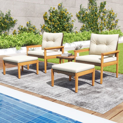 5 Piece Rattan Furniture Set with Square Coffee Table, White Patio Conversation Sets   at Gallery Canada