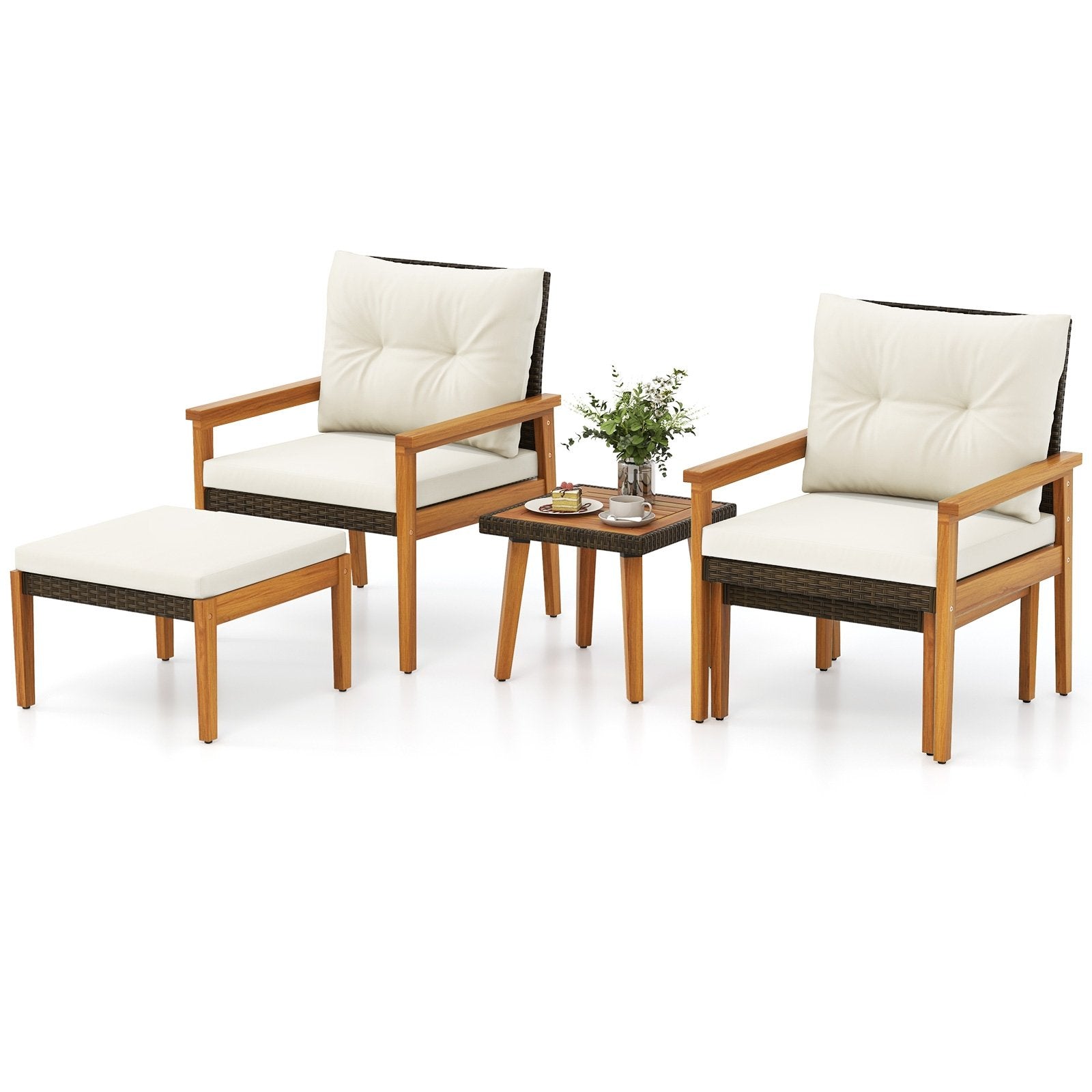 5 Piece Rattan Furniture Set with Square Coffee Table, White Patio Conversation Sets White  at Gallery Canada