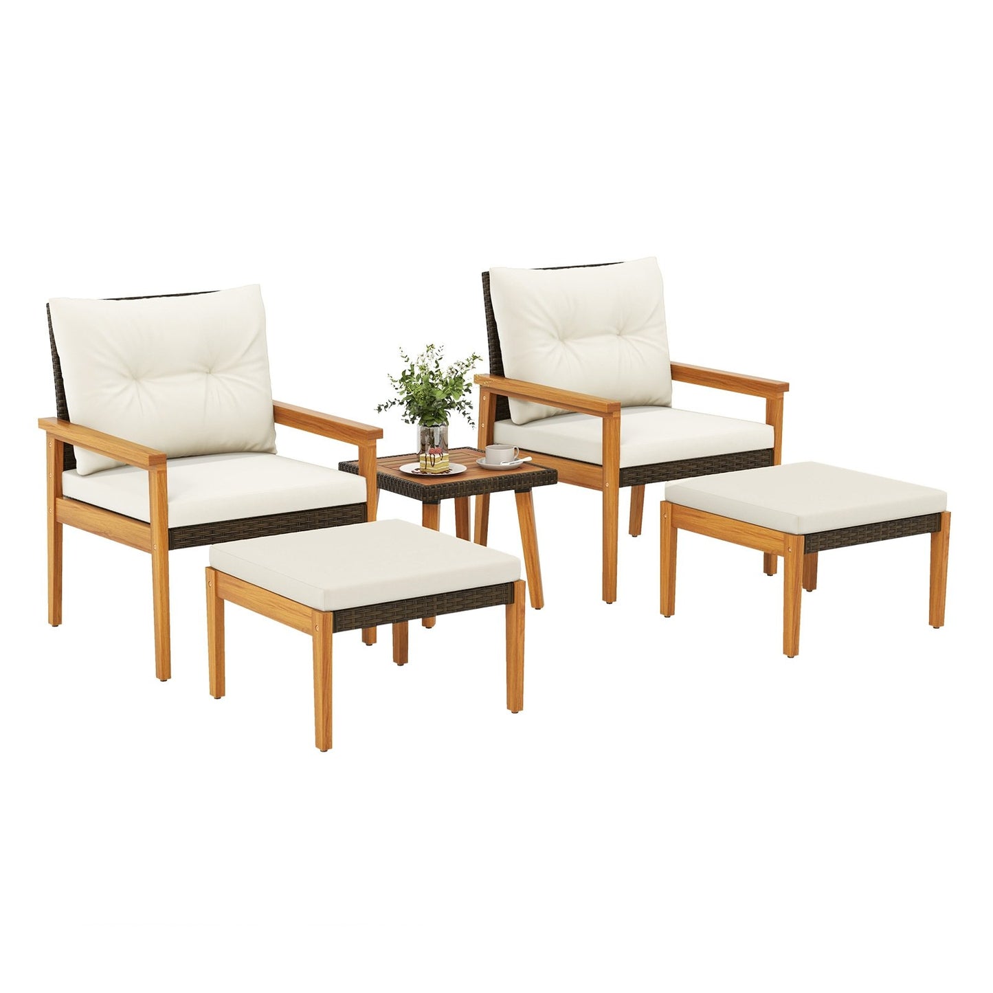 5 Piece Rattan Furniture Set with Square Coffee Table, White Patio Conversation Sets   at Gallery Canada