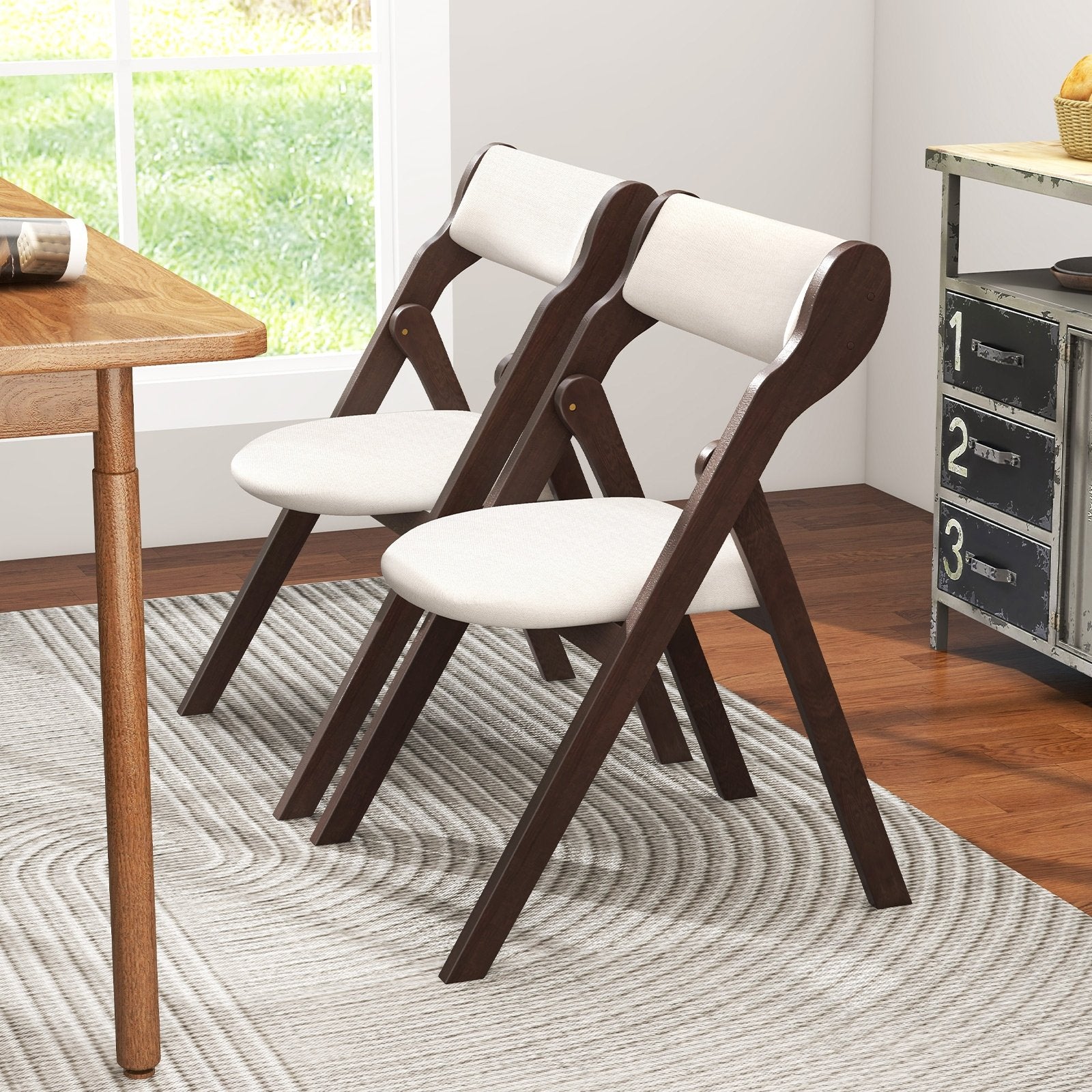 Set of 2 Folding Chairs with Comfy Padded Backrest and Seat, Brown Dining Chairs   at Gallery Canada