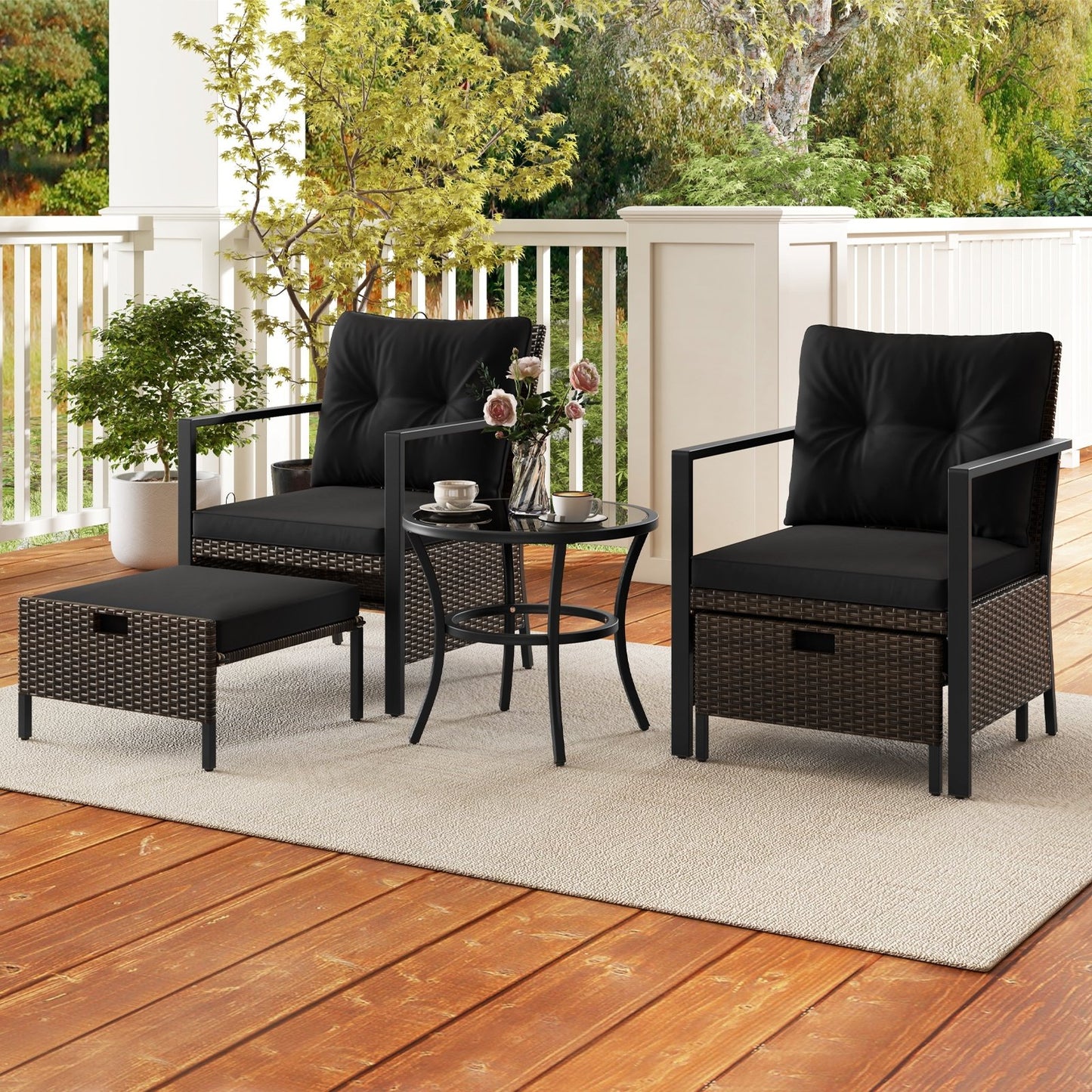 4 Piece Outdoor Furniture Set with Glass Topped Coffee Table, Black Patio Conversation Sets   at Gallery Canada