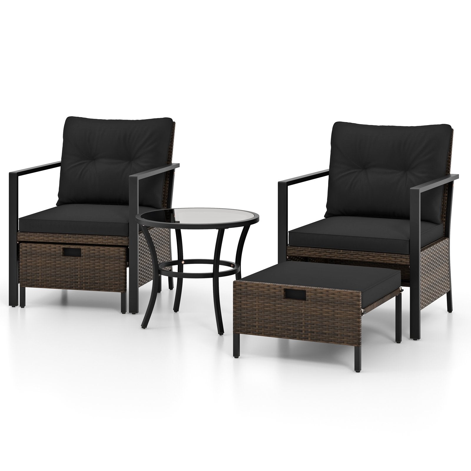 4 Piece Outdoor Furniture Set with Glass Topped Coffee Table, Black Patio Conversation Sets Black  at Gallery Canada