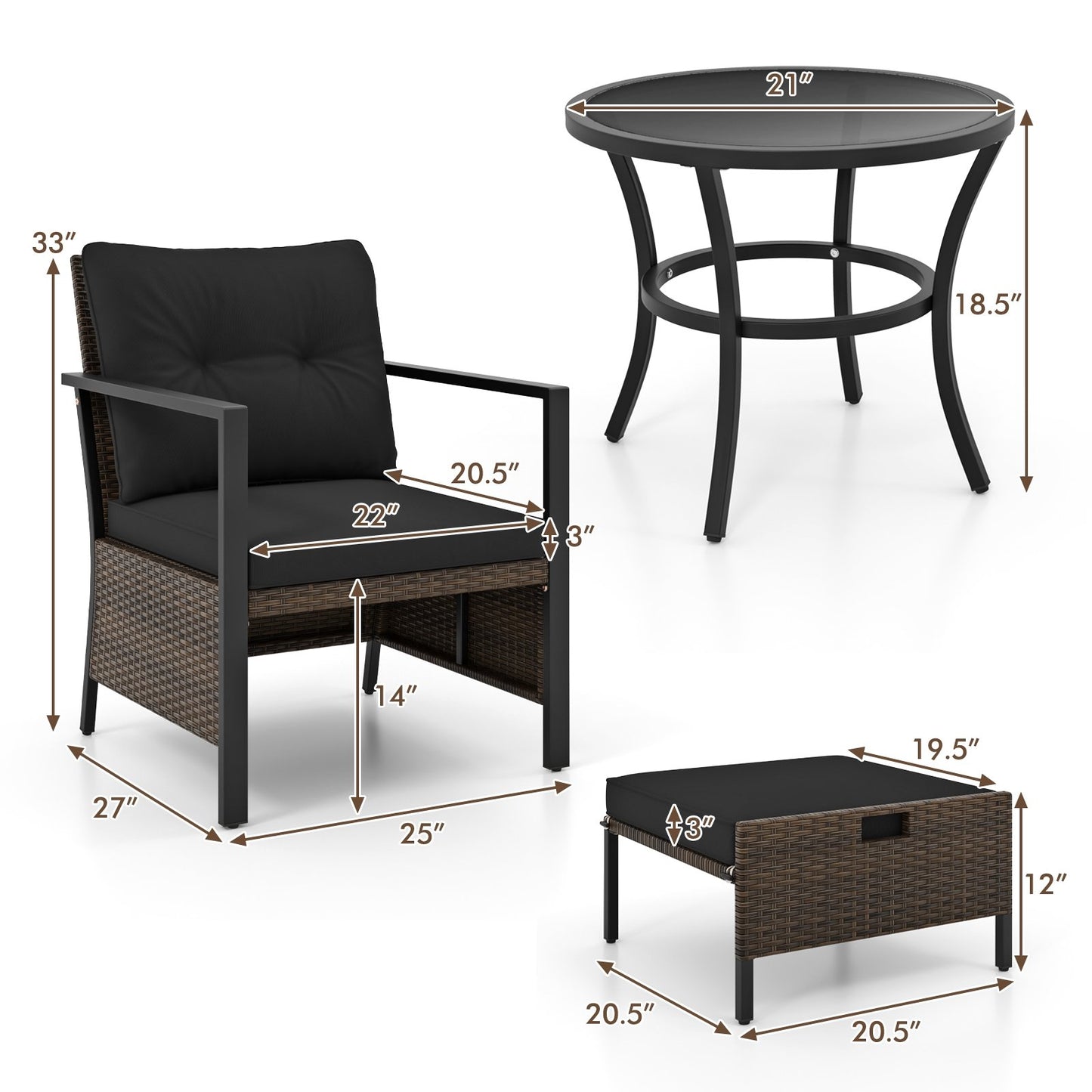 4 Piece Outdoor Furniture Set with Glass Topped Coffee Table, Black Patio Conversation Sets   at Gallery Canada