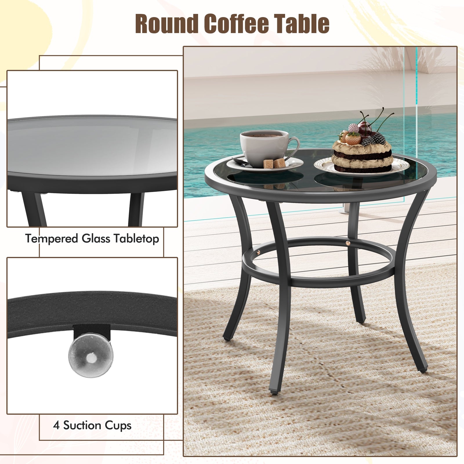 4 Piece Outdoor Furniture Set with Glass Topped Coffee Table, Black Patio Conversation Sets   at Gallery Canada