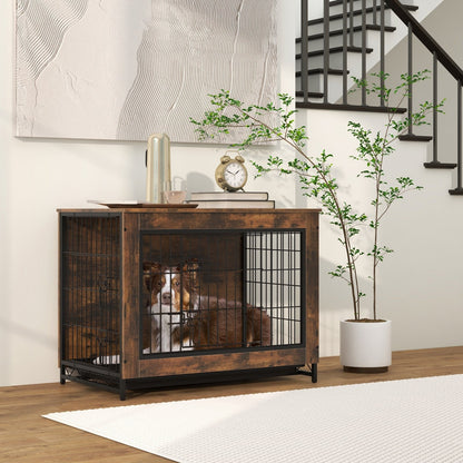 Dog Crate Furniture with Double Lockable Doors and Removable Pull-out Tray-M Dog Kennels   at Gallery Canada