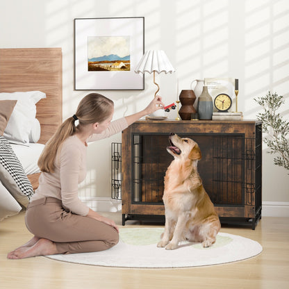 Dog Crate Furniture with Double Lockable Doors and Removable Pull-out Tray-M Dog Kennels   at Gallery Canada