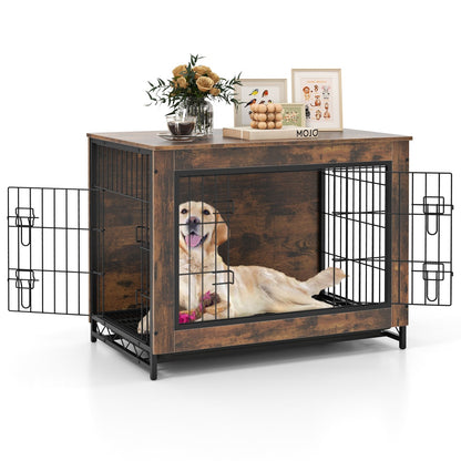 Dog Crate Furniture with Double Lockable Doors and Removable Pull-out Tray-M Dog Kennels   at Gallery Canada