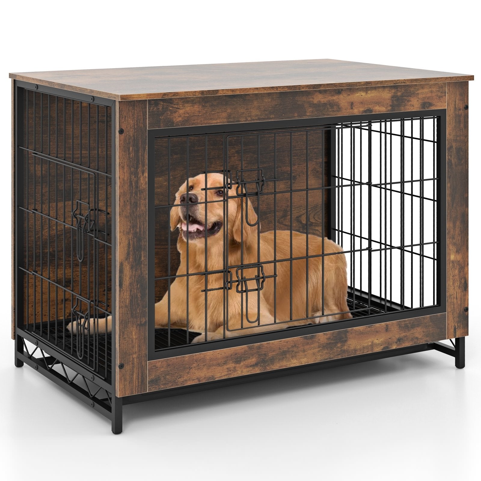 Dog Crate Furniture with Double Lockable Doors and Removable Pull-out Tray-M Dog Kennels Medium at Gallery Canada