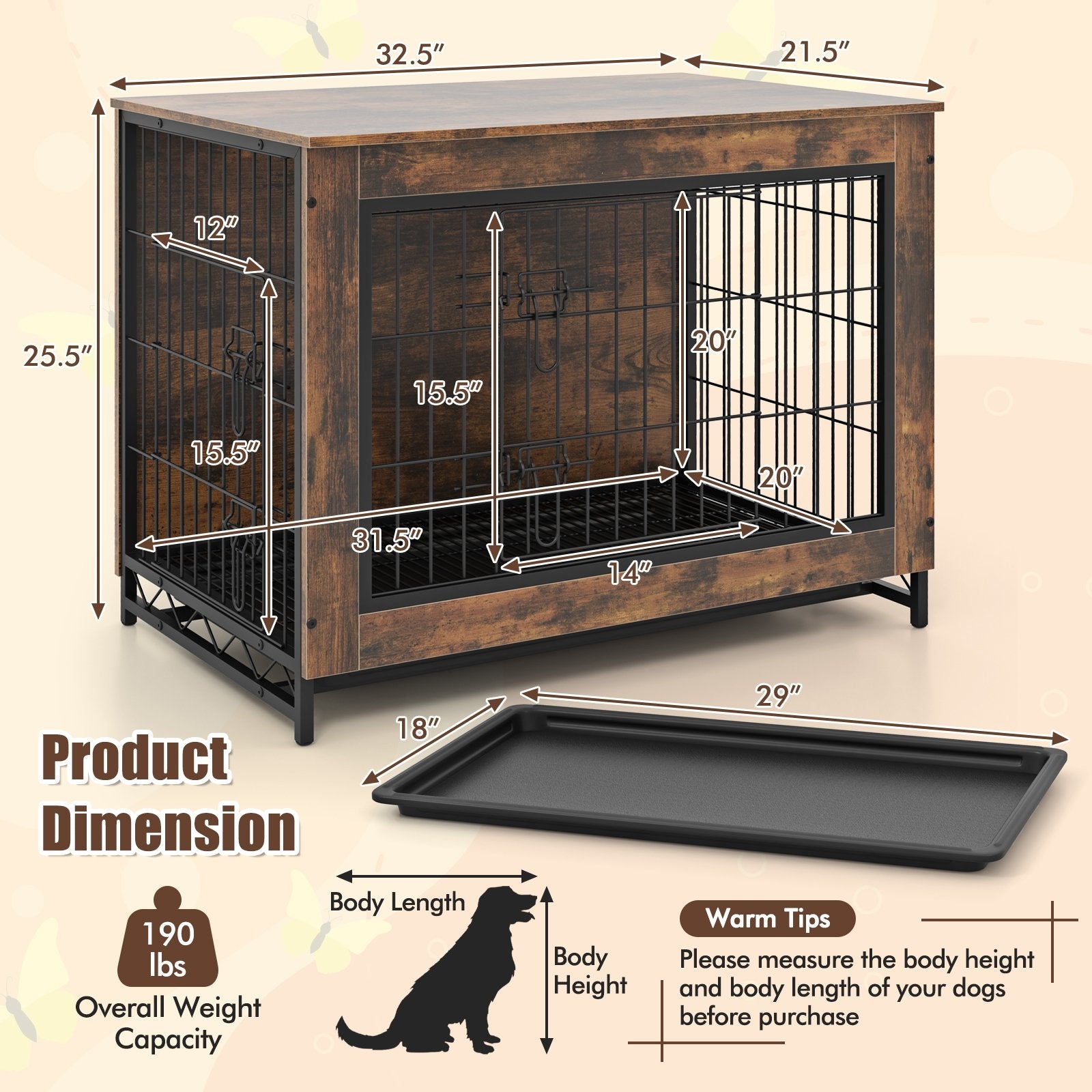 Dog Crate Furniture with Double Lockable Doors and Removable Pull-out Tray-M Dog Kennels   at Gallery Canada