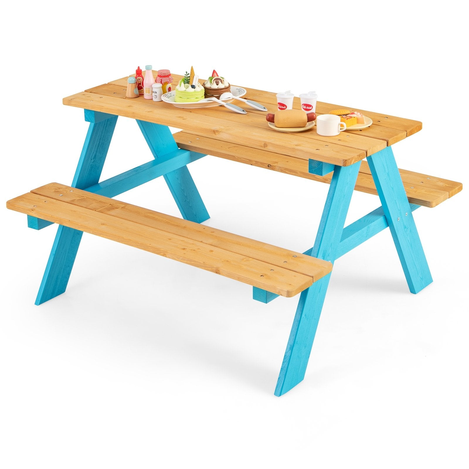 Children Outdoor Wooden Table with Bench Seats for Indoor and Outdoor Use, Natural Kids Table & Chair Sets Natural  at Gallery Canada