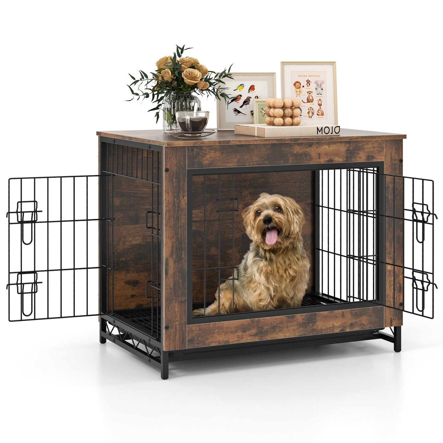 Dog Crate Furniture with Double Lockable Doors and Removable Pull-out Tray-S Dog Kennels   at Gallery Canada