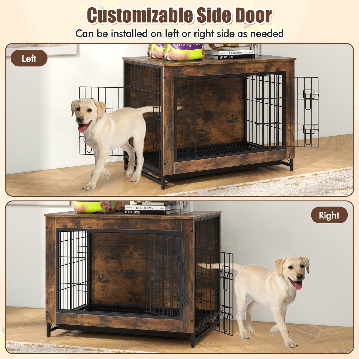 Dog Crate Furniture with Double Lockable Doors and Removable Pull-out Tray-M Dog Kennels   at Gallery Canada