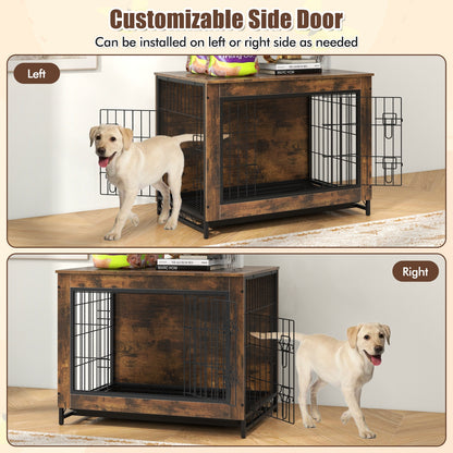 Dog Crate Furniture with Double Lockable Doors and Removable Pull-out Tray-M Dog Kennels   at Gallery Canada