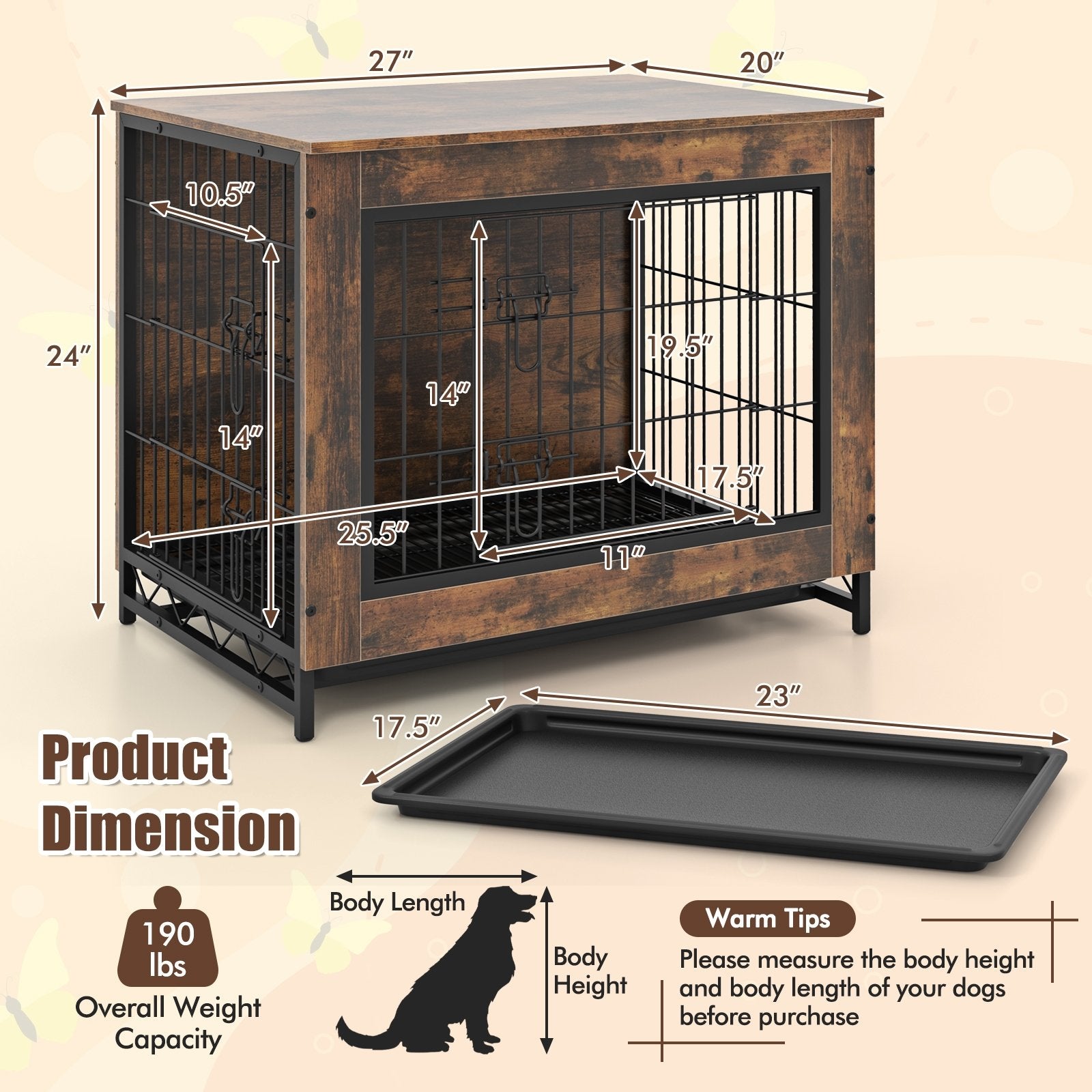 Dog Crate Furniture with Double Lockable Doors and Removable Pull-out Tray-S Dog Kennels   at Gallery Canada