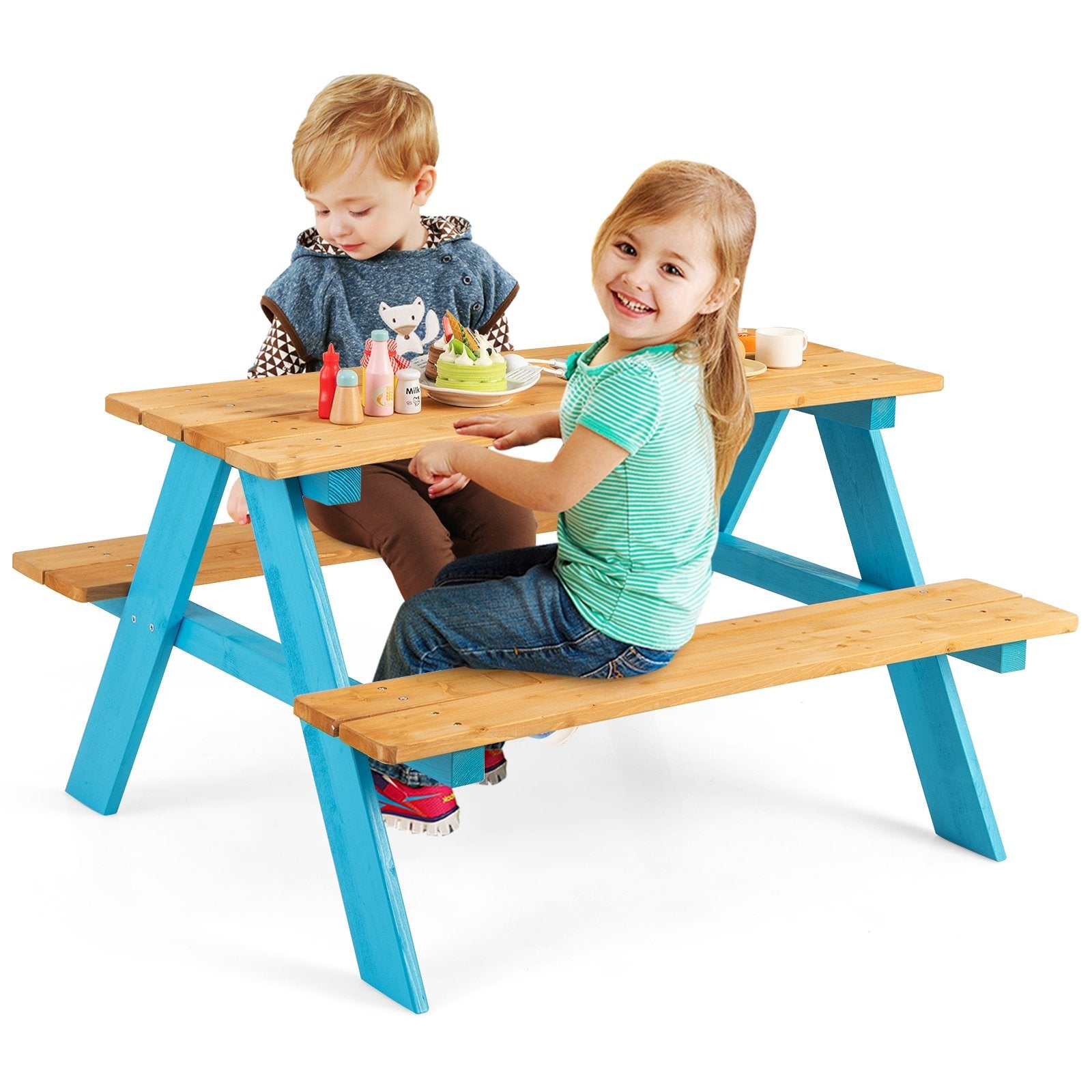 Children Outdoor Wooden Table with Bench Seats for Indoor and Outdoor Use, Natural Kids Table & Chair Sets   at Gallery Canada