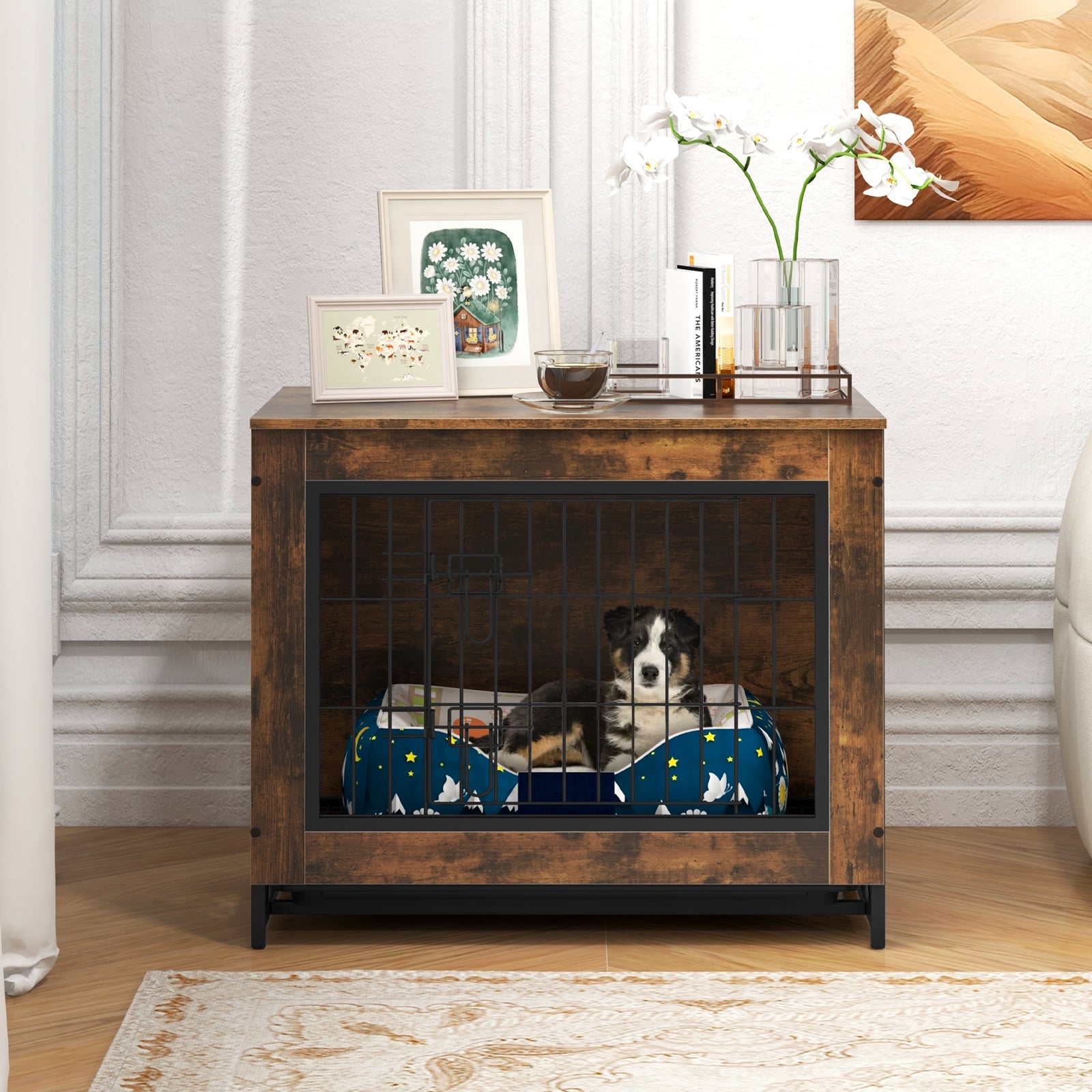 Dog Crate Furniture with Double Lockable Doors and Removable Pull-out Tray-S Dog Kennels   at Gallery Canada