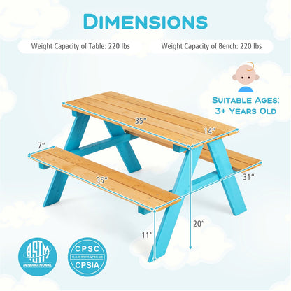 Children Outdoor Wooden Table with Bench Seats for Indoor and Outdoor Use, Natural Kids Table & Chair Sets   at Gallery Canada