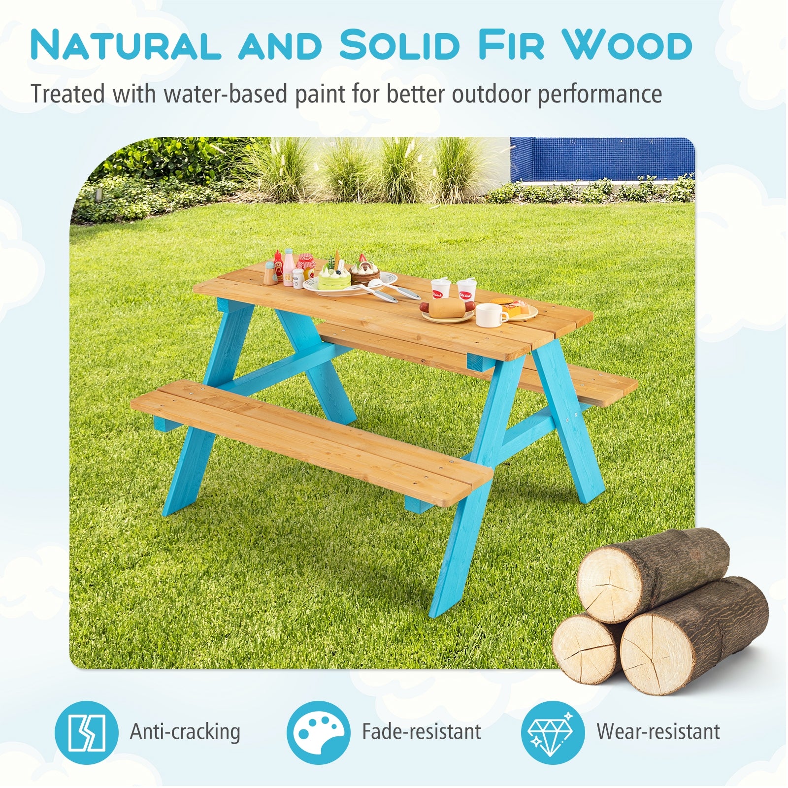 Children Outdoor Wooden Table with Bench Seats for Indoor and Outdoor Use, Natural Kids Table & Chair Sets   at Gallery Canada