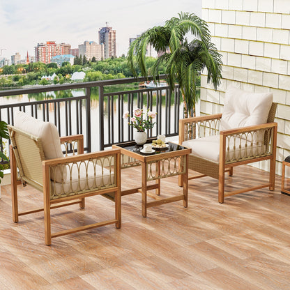 3 Pieces Patio Furniture Set with Acacia Wood Frame Cushions, Brown Patio Conversation Sets   at Gallery Canada