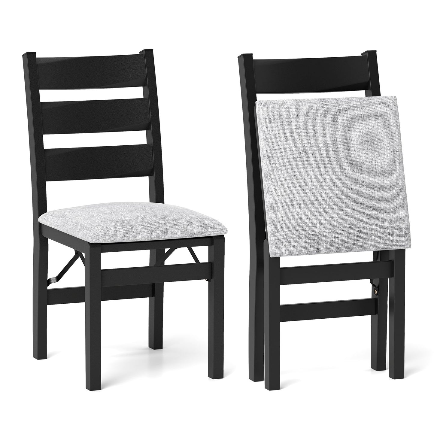 Modern Upholstered Folding Chairs Set of 2 with Comfy Backrest, Black Dining Chairs Black  at Gallery Canada