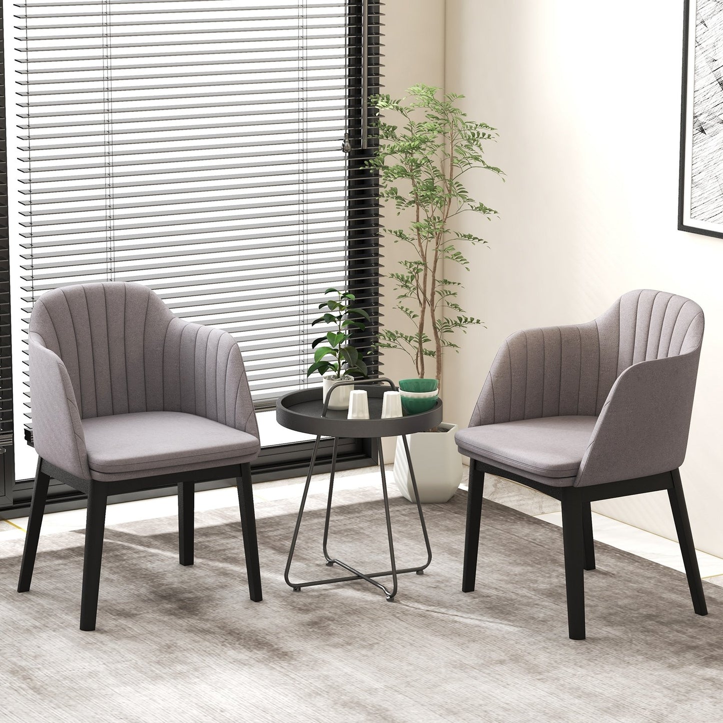 Upholstered Velvet Accent Modern Dining Chairs Set of 2 with Curved Backrests-Grey, Gray Dining Chairs   at Gallery Canada