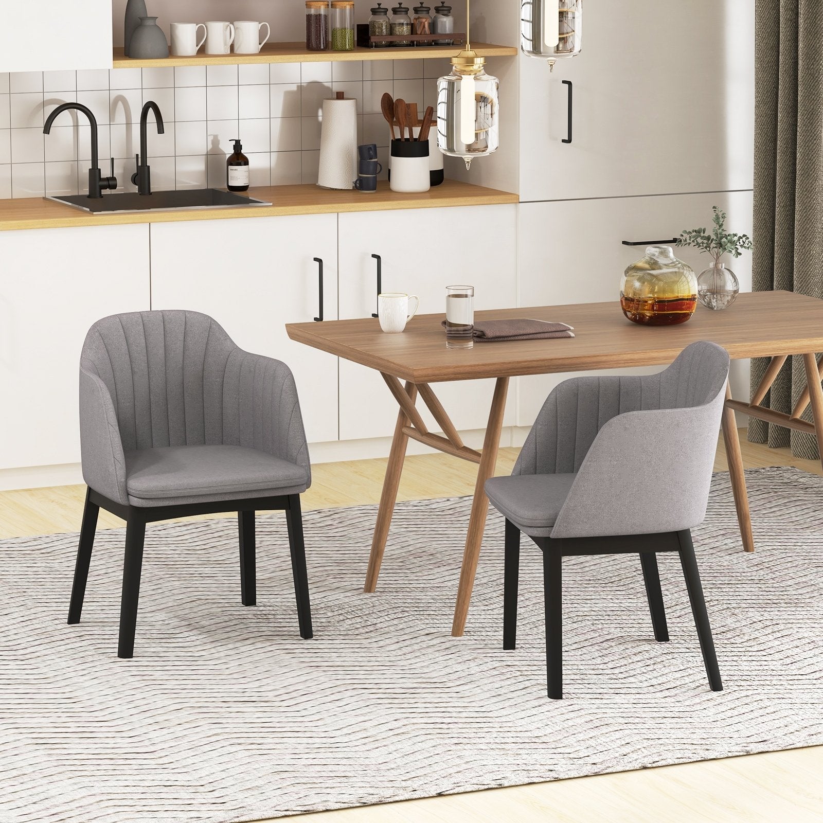 Upholstered Velvet Accent Modern Dining Chairs Set of 2 with Curved Backrests-Grey, Gray Dining Chairs   at Gallery Canada