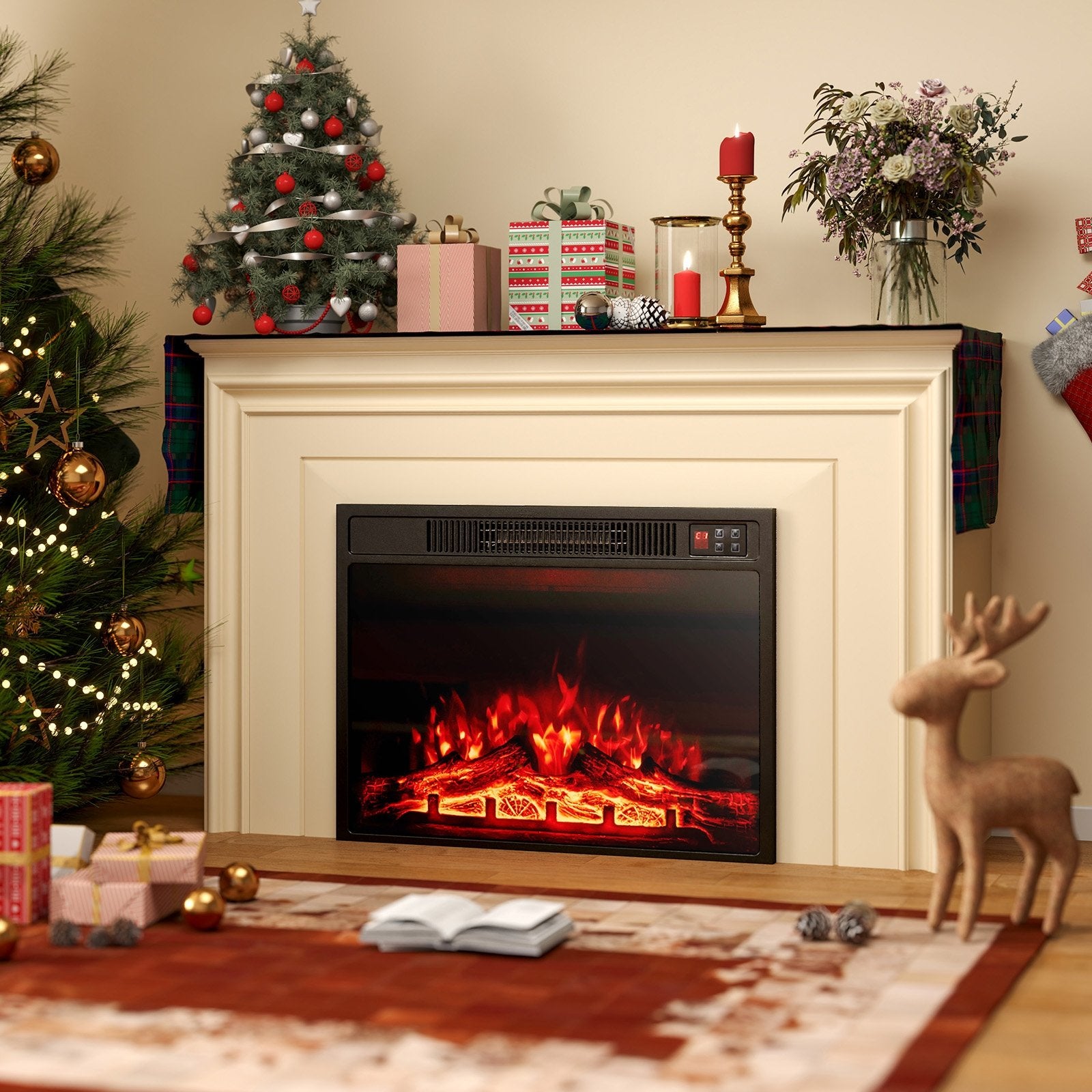 23 Inch Electric Fireplace Insert Fireplace Heater with Adjustable Flame Color, Black Fireplaces   at Gallery Canada