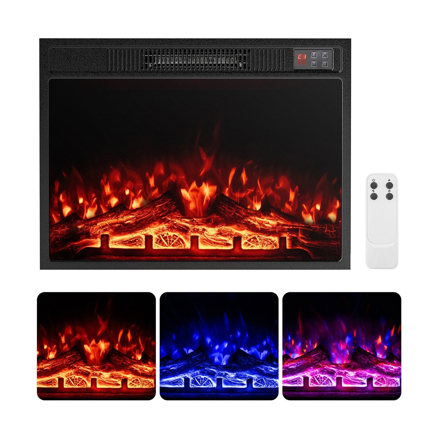 23 Inch Electric Fireplace Insert Fireplace Heater with Adjustable Flame Color, Black Fireplaces Black  at Gallery Canada