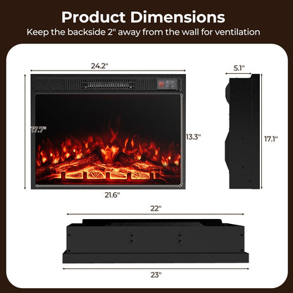 23 Inch Electric Fireplace Insert Fireplace Heater with Adjustable Flame Color, Black Fireplaces   at Gallery Canada