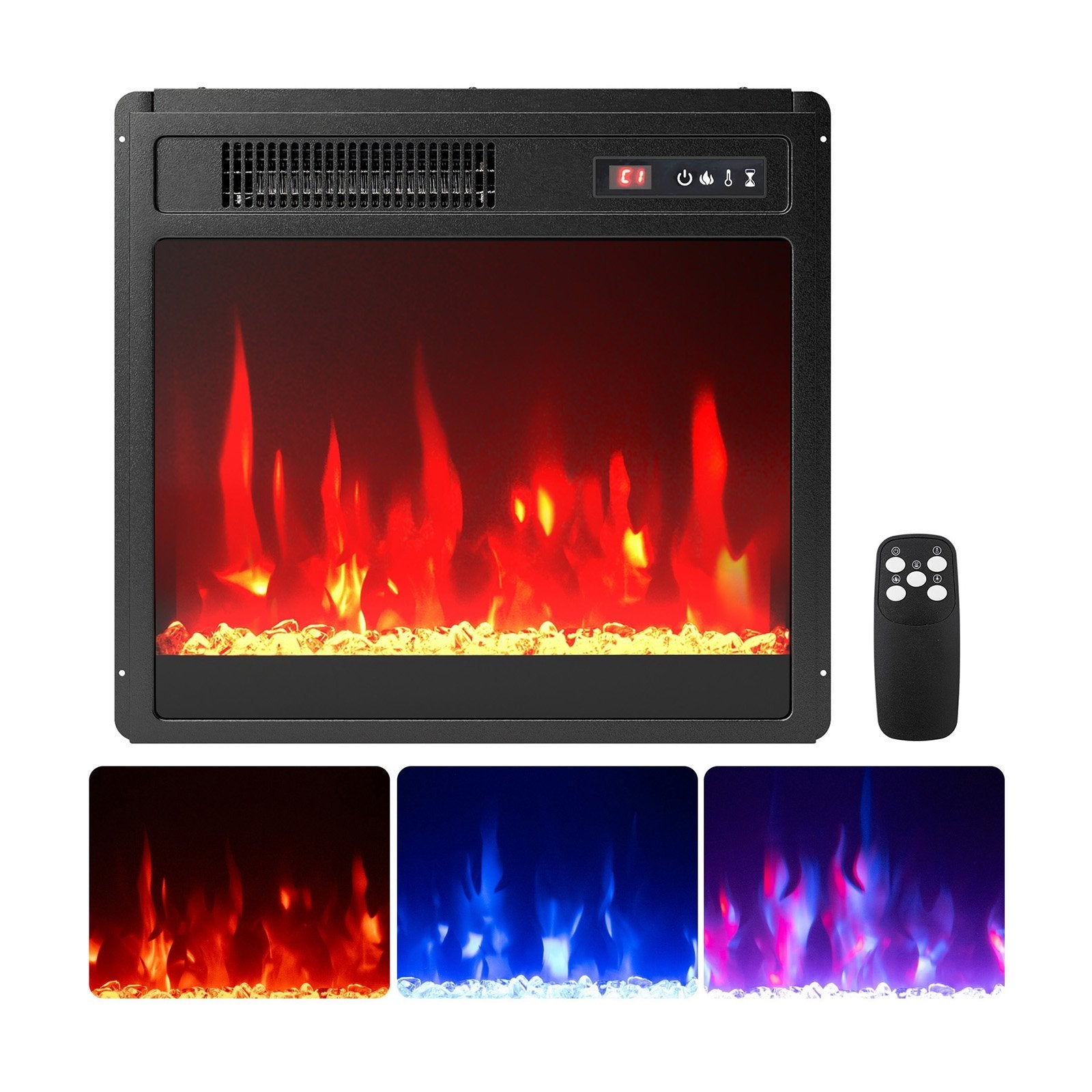 18 Inch Electric Fireplace Insert Fireplace Heater with Overheat Protection, Black Fireplaces Black  at Gallery Canada