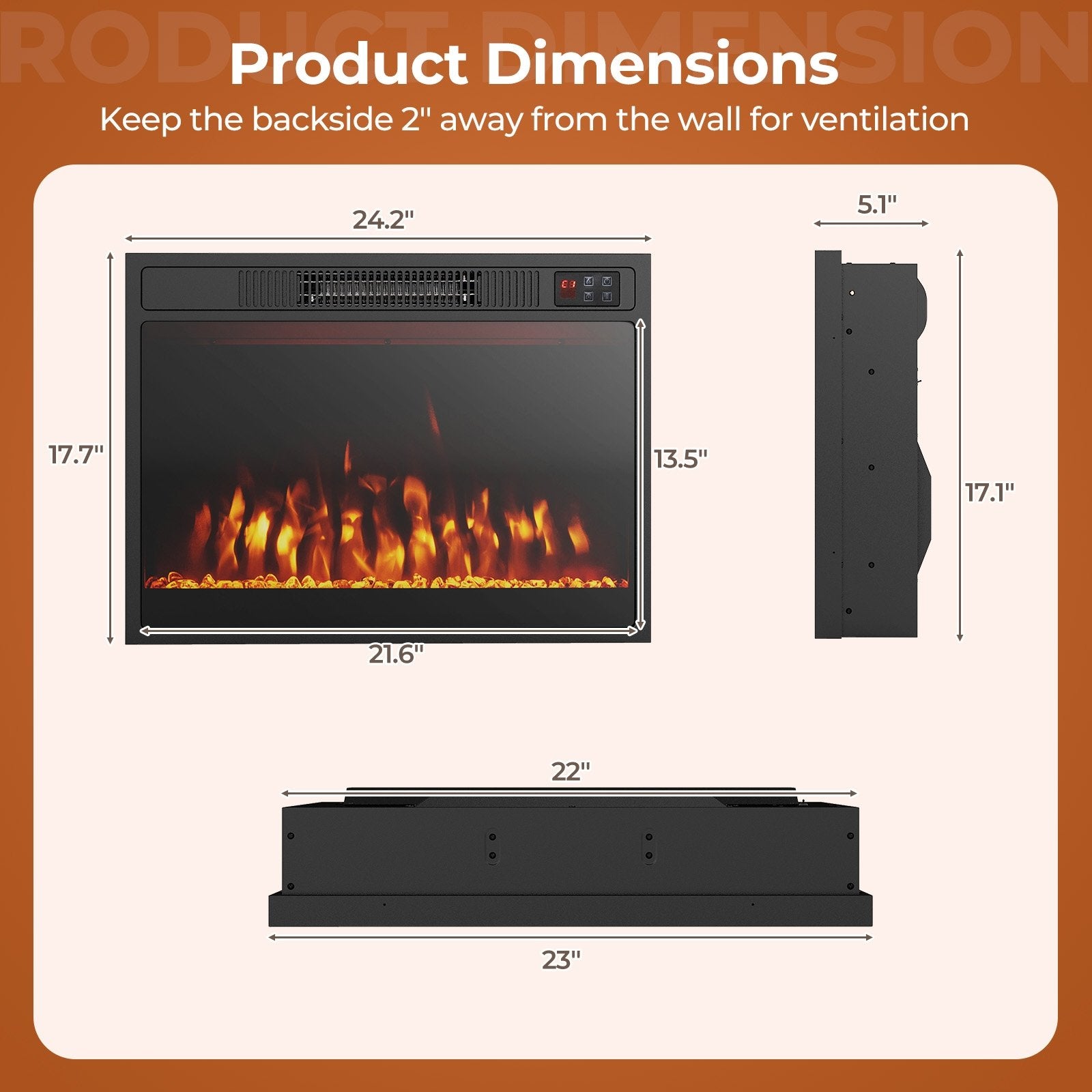 23 Inches 750W/1500W Electric Fireplace Heater with Alter Flame Color and Brightness, Black Fireplaces   at Gallery Canada