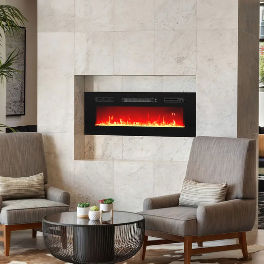 36 Inches Electric Fireplace Heater Recessed with LED Strip Lights and Remote Control, Black Fireplaces Black  at Gallery Canada