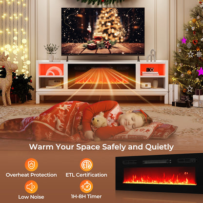 36 Inches Electric Fireplace Heater Recessed with LED Strip Lights and Remote Control, Black Fireplaces   at Gallery Canada