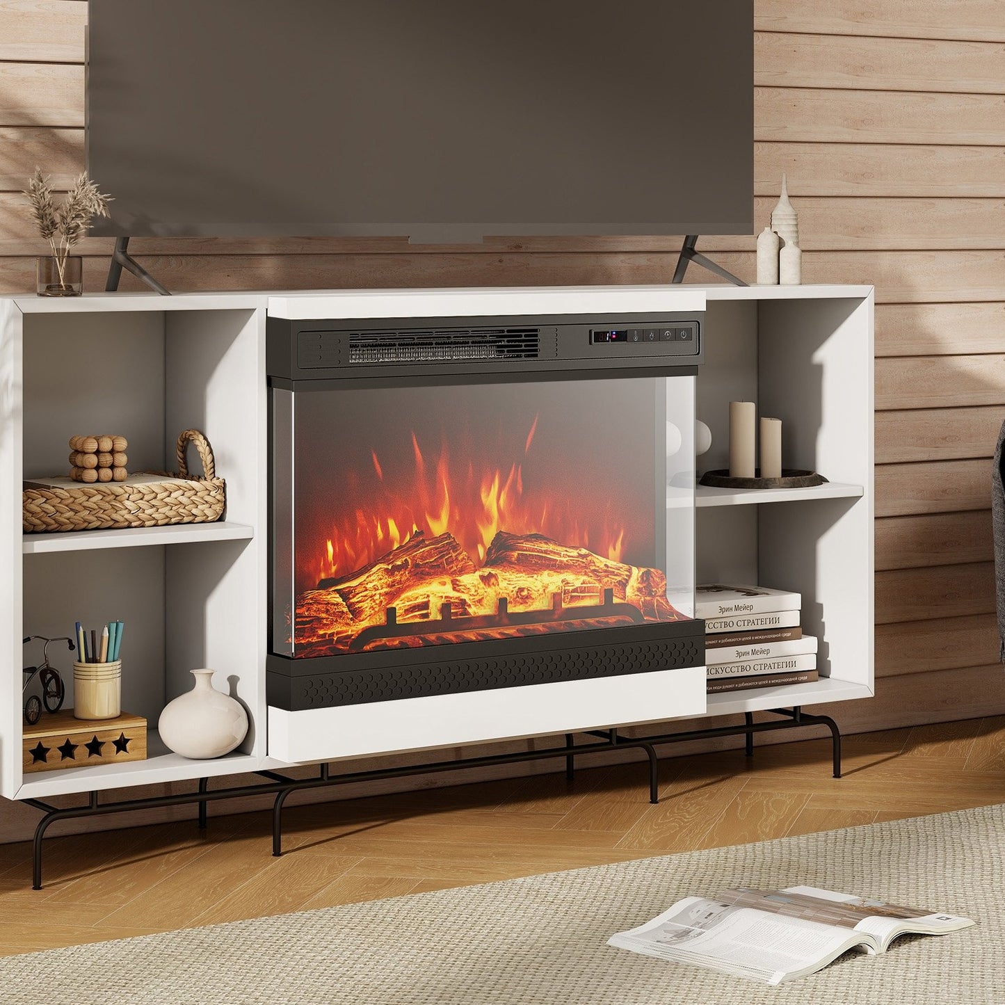 24 Inches 3-Sided Glass Electric Fireplace Heater with Remote Control, Black Fireplaces   at Gallery Canada